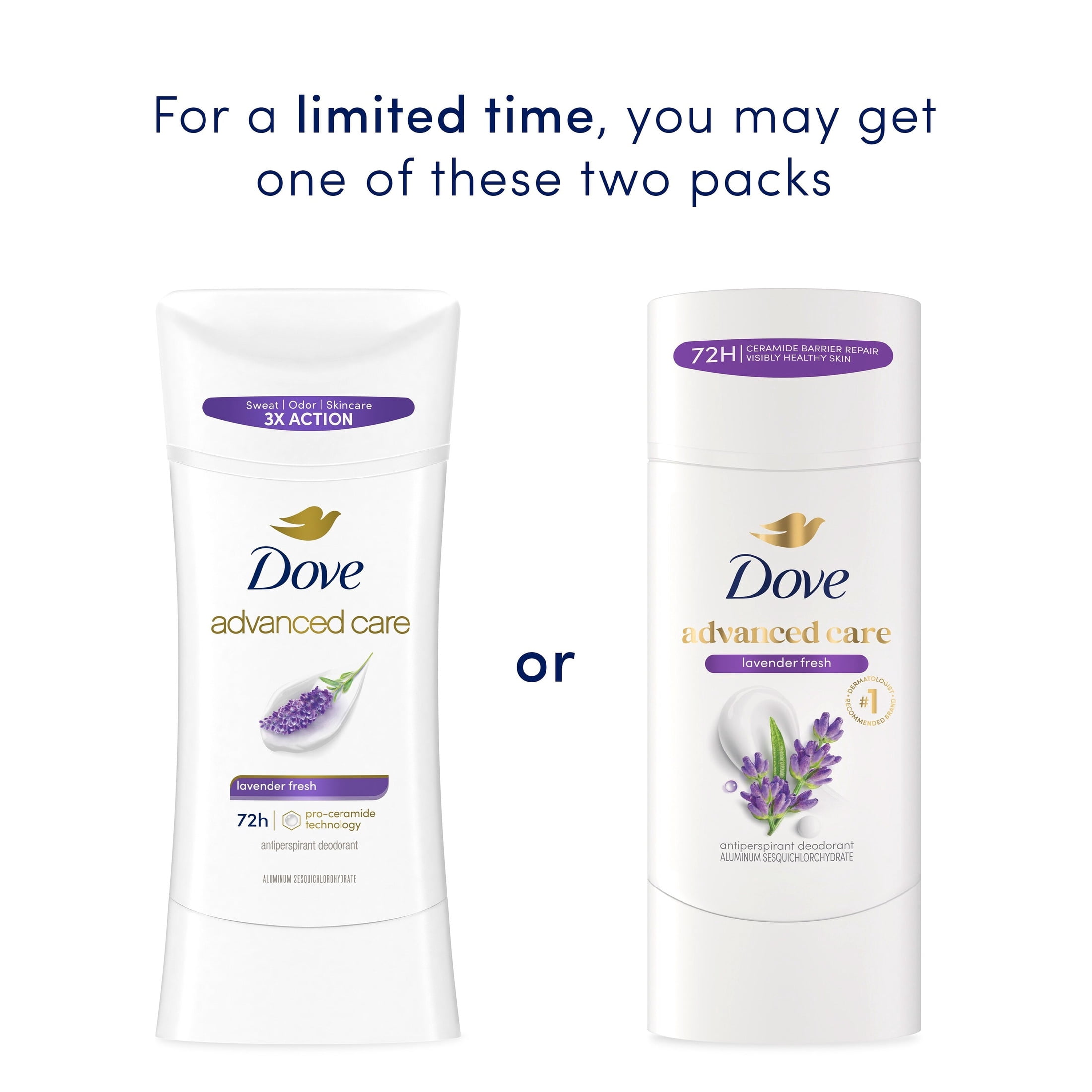 Dove Advanced Care Antiperspirant Deodorant For Women Lavender Fresh 72 Hour Sweat And Odor Protection ,2.6 oz
