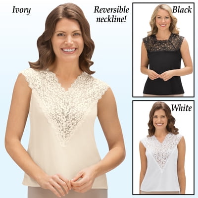 

Women s Reversible Silky Camisole with Lace Ivory X-Large