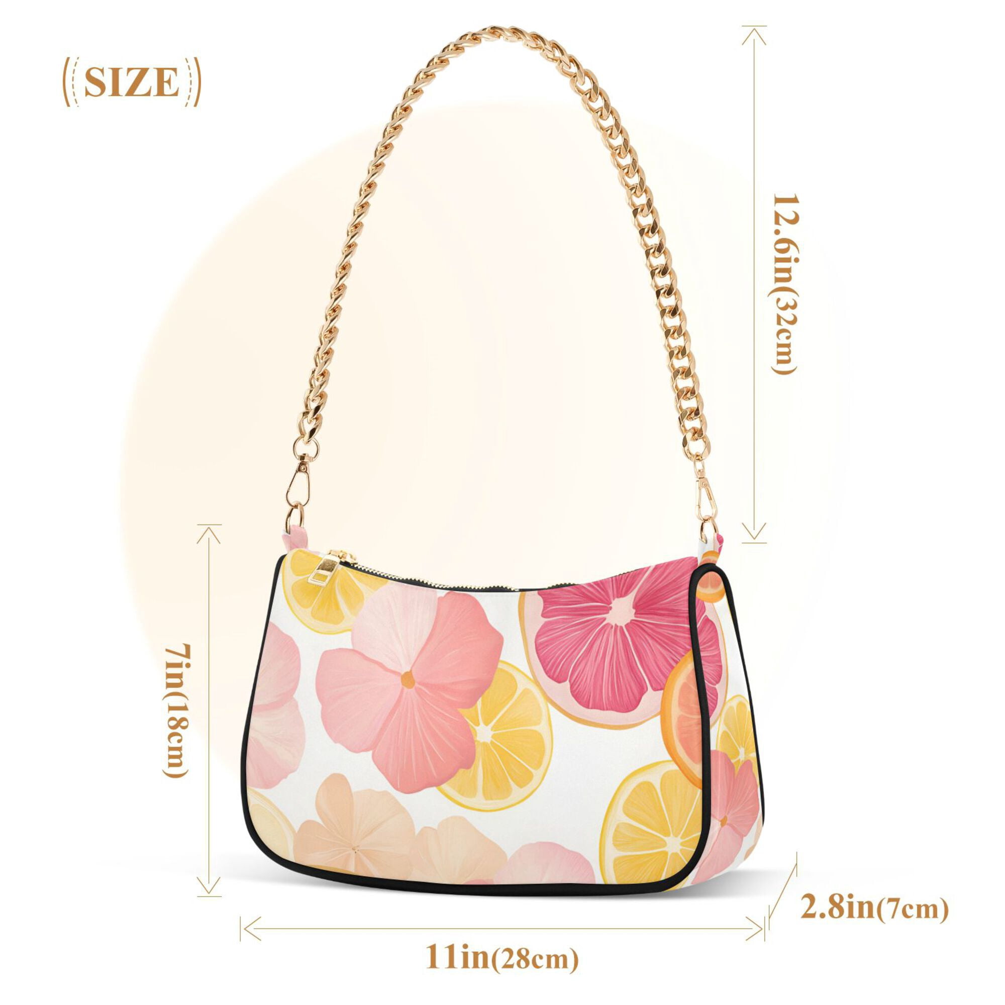 FORMRS Womens Shoulder Bag with Chain Strap Clutch Purse Cute Tote Handbag, Pink Floral Orange