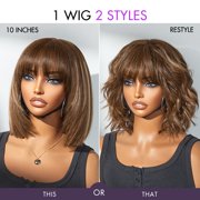 LUVME Put On and Go Reddish Purple / Brown Highlight / Natural Black Layered Cut Yaki Straight Minimalist Lace Bob Wig with Bangs