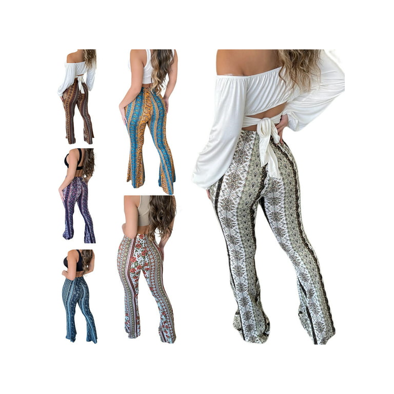 Cathery Women Plus Size Flare Leggings Boho Style Slimming Straight Retro  Floral Print Comfy Yoga Trousers Leggings 