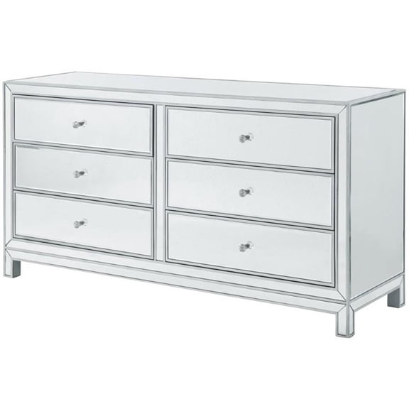 Pemberly Row 6 Drawer 60" Mirrored Dressser in Antique Silver
