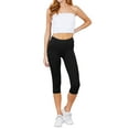 thumbnail image 2 of Juniors Active Stretch Capri Length Yoga Workout Leggings with Wide Wastband (Black, S), 2 of 5