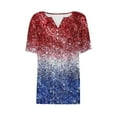 thumbnail image 4 of VKOYWKM USA Flag Tops for Women 4th of July Patriotic T Shirts Independence Day Star Stripe Graphic Tees Henley Shirts Short Sleeve Button V Neck Red White and Blue Tshirts, 4 of 5