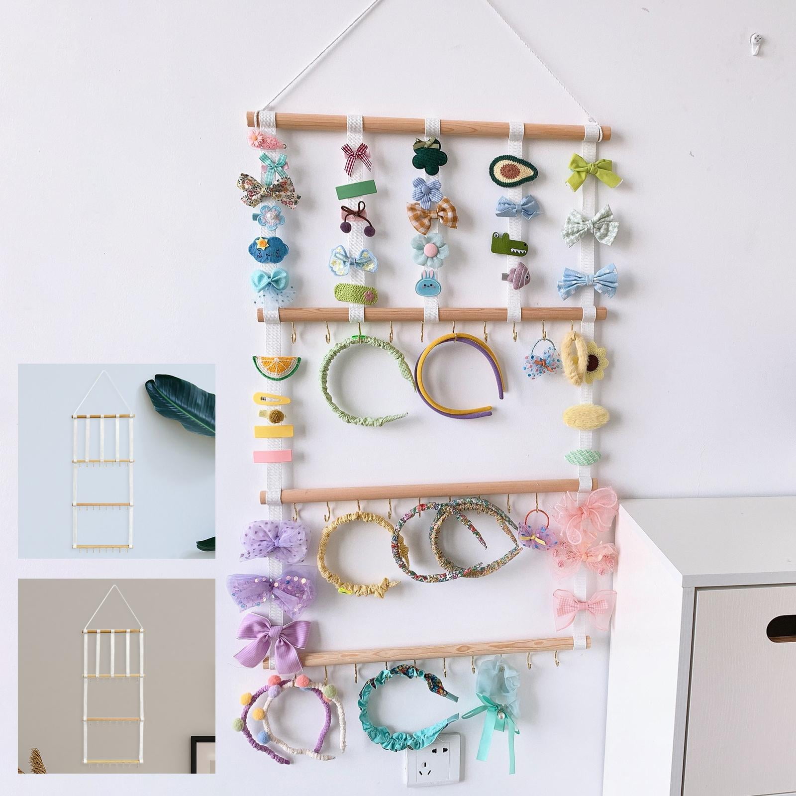 Wxqbjtam Hair Bow Holder Wooden Belt Hair Clips Headband Organizer for Bathroom 38cmx105cm