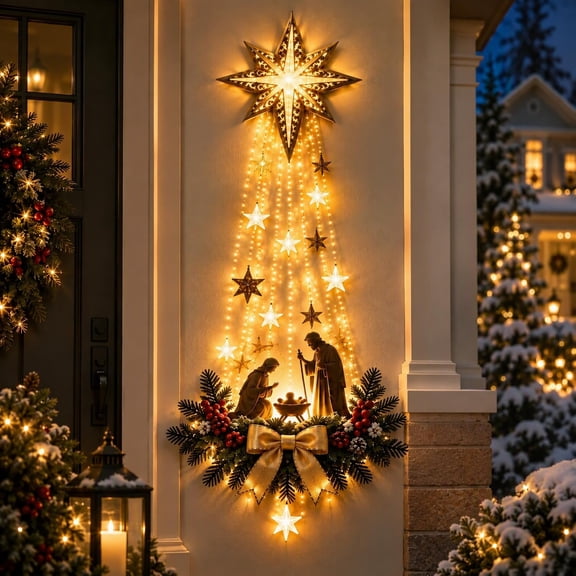 Lighted Nativity Wall Decor with Bethlehem Star, Acrylic Christmas Wall Decoration with Lights, Christmas Decorations for Home Decor Wall Display
