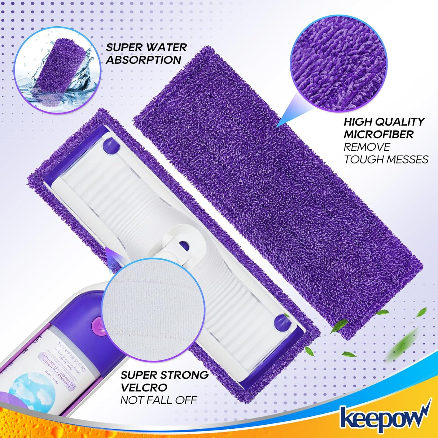 Keepow Reusable Power Mop Pads Compatible with SwifferPowerMop, 4 Pack
