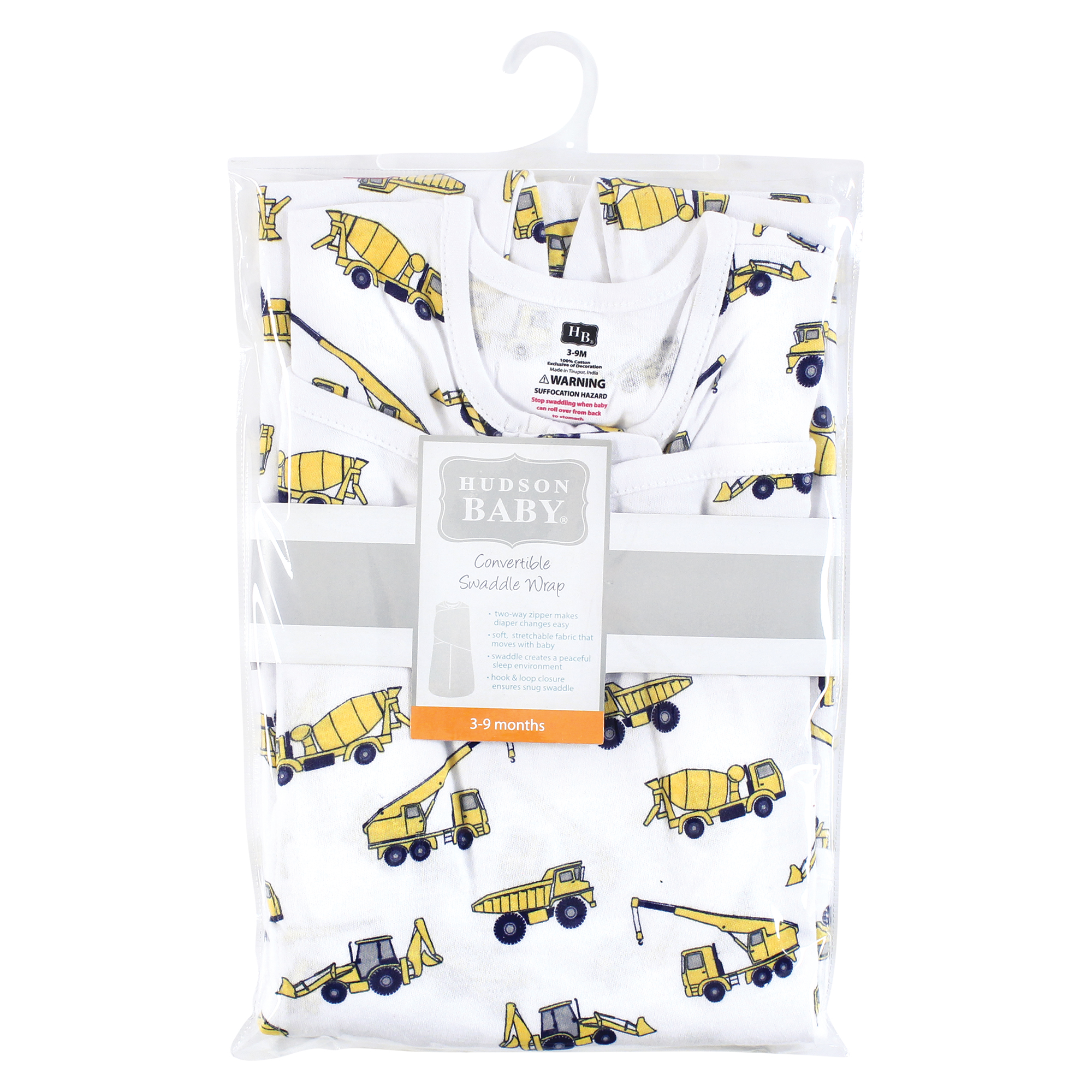 Hudson Baby Infant Boy Convertible Swaddle Sleep Sack, Construction, 0-3 Months