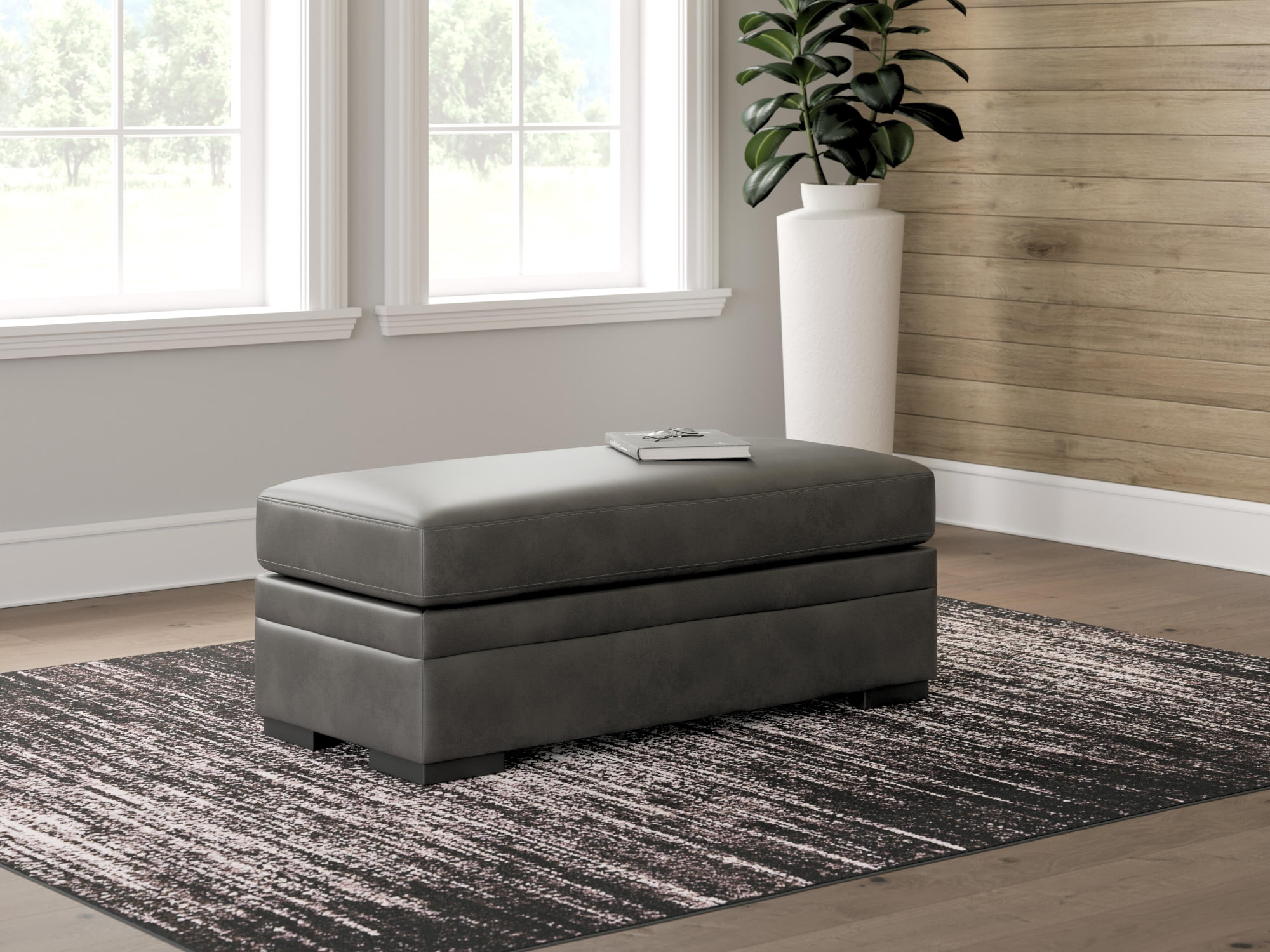 Signature Design by Ashley Brickett Oversized Accent Ottoman, Suede-Soft Faux Leather Upholstery, Shadow Gray