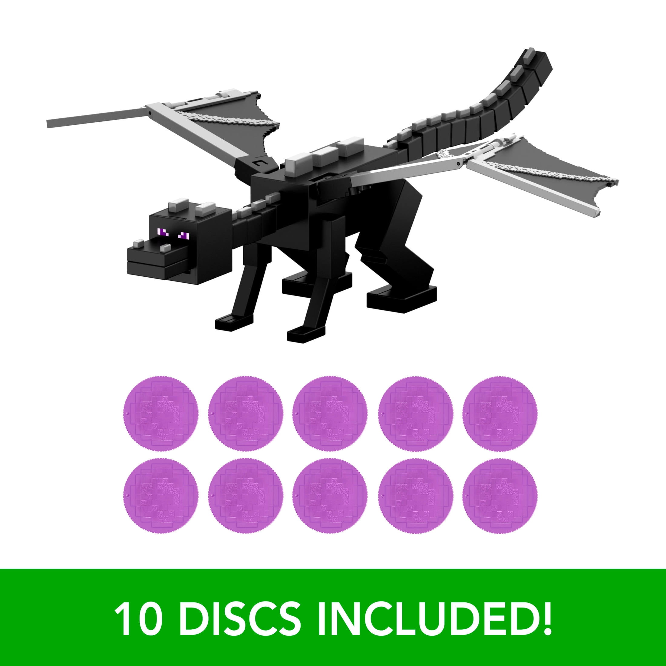 Minecraft Dragon’s Breath Attack Ender Dragon Action Figure with 10 Discs, 20-inch Wingspan