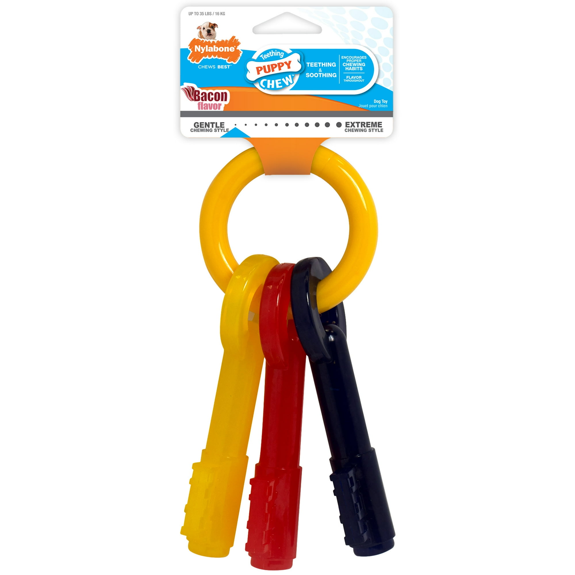 Nylabone Puppy Chew Key Ring Dog Toy, Dog Chew Toy, Bacon Flavor, Medium, 1 Count