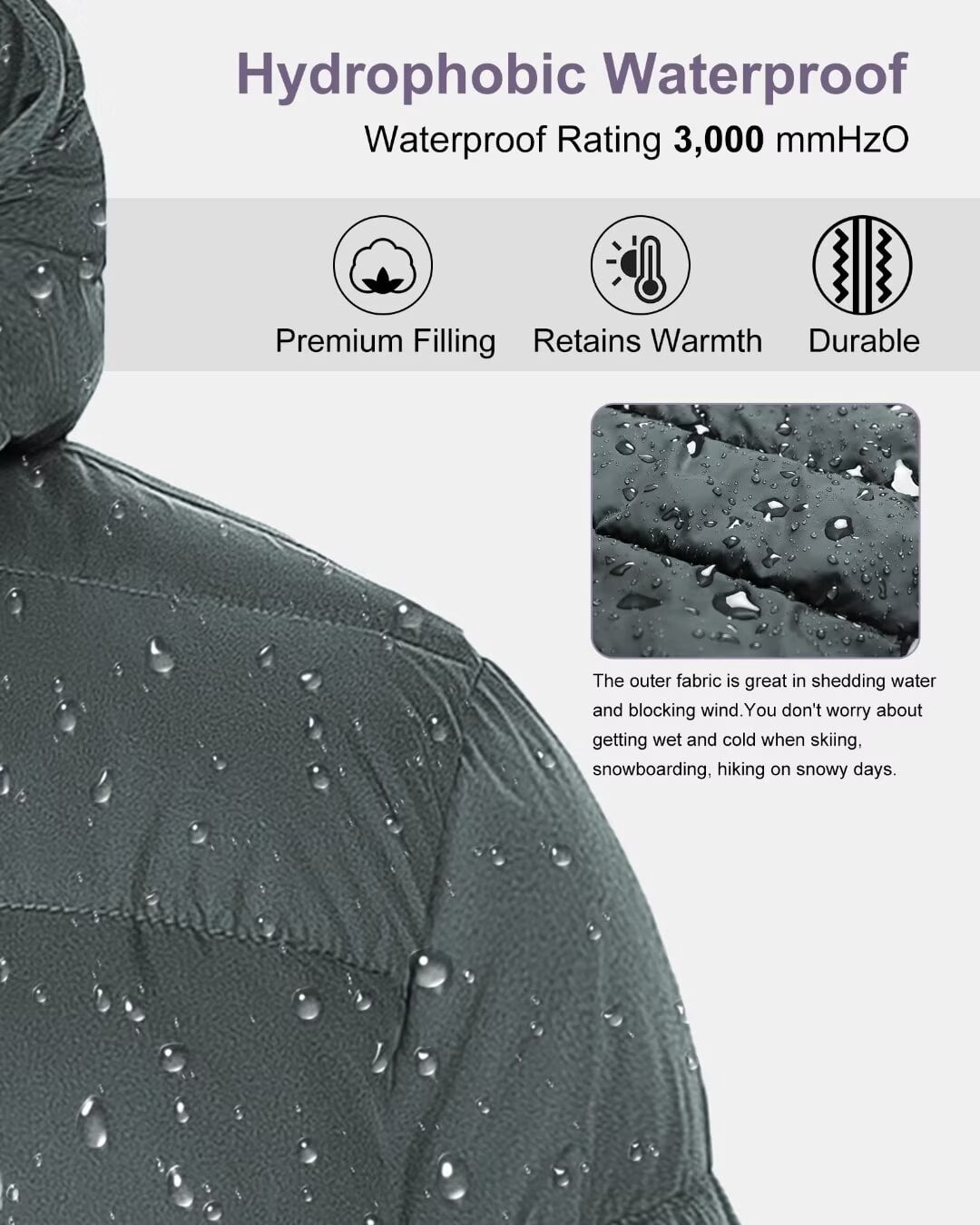 Womens Plus Size Coats Lightweight Puffer Jacket Packable Coat Dark Grey 2X - image 5