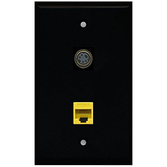 RiteAV - Black 1 Port S-Video 1 Port Cat6 Ethernet Yellow Wall Plate