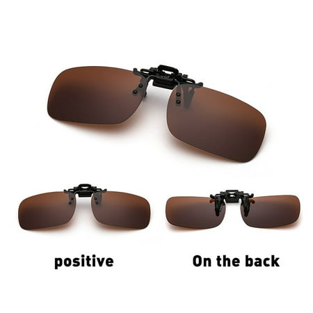 Polarized Glasses Day Night Vision Driving Sunglasses Clip-on Flip-up Lens Dark Brown,L