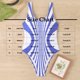 thumbnail image 2 of Conjunto de Bikini de Cintura Alta para las Mujeres Color Bloque Moda Correas de Hombro sin Espalda Traje de Baño, Traje de Baño Sexy de Corte Alto, 2 of 5