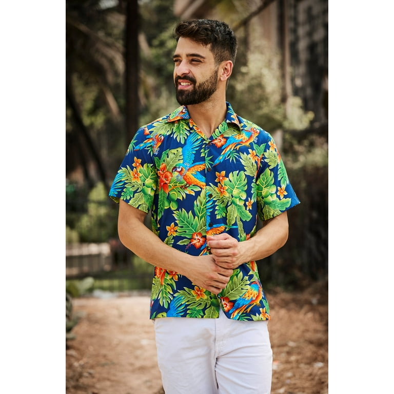 Aloha Hawaiian Shirts for Men 59 Flower Dress for Tropical Party Blue 2XL