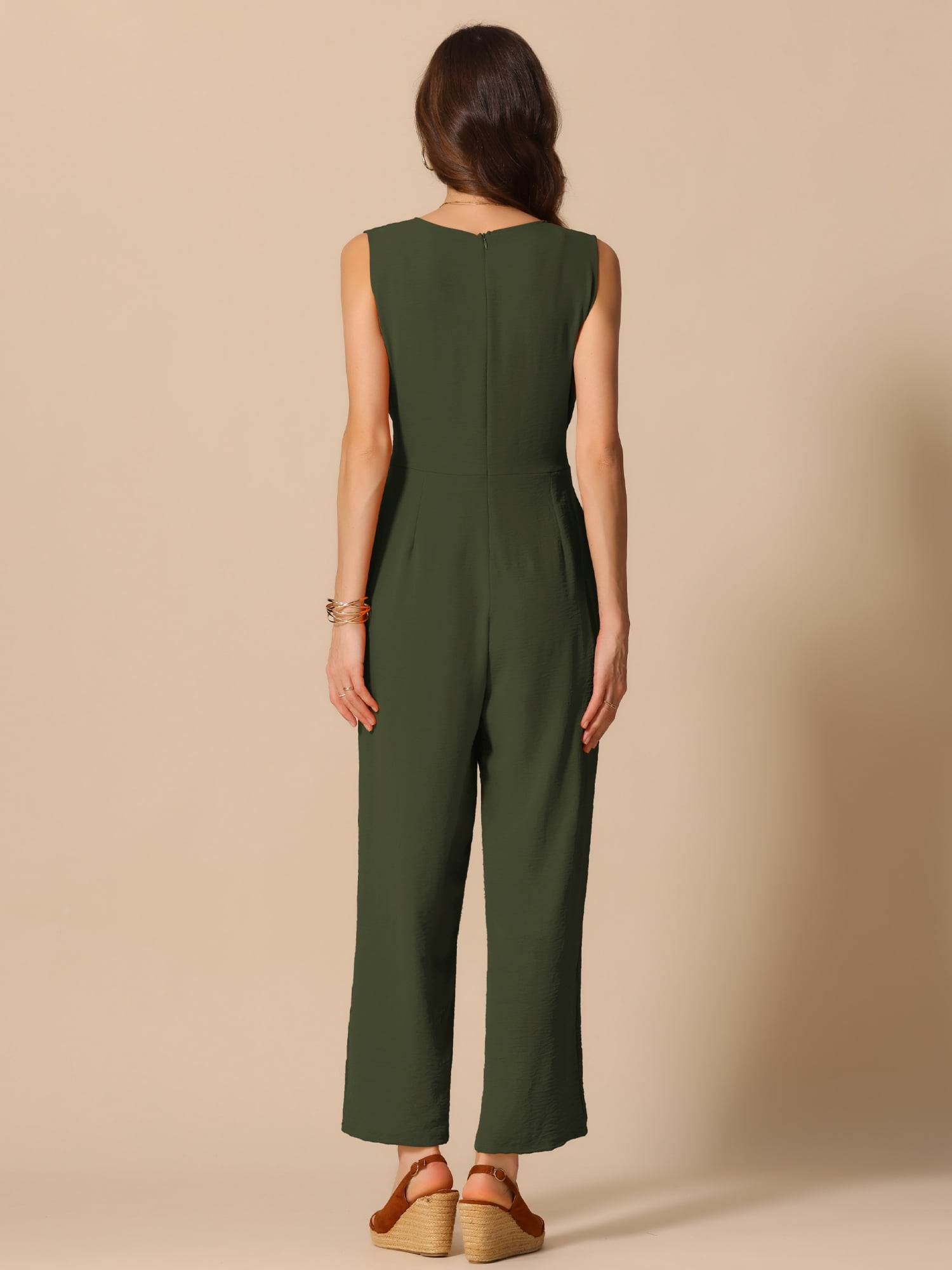 DARING DIVA Women's V Neck Casual Sleeveless Wide Leg Jumpsuit S Army Green