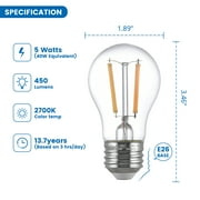 Great Value LED Ceiling Fan Bulb, A15, E26 Medium Base, 5W 40W Equivalent, Soft White, Dimmable, Clear, 2 Pack