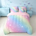 thumbnail image 3 of Homewish Ombre Blings Print Twin Bedding for Girls, Cute Rainbow Bedding Comforter Set, Pink Reversible, 7pcs, 3 of 7