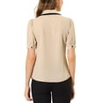 thumbnail image 3 of INSPIRE CHIC Women's Contrast Peter Pan Collar Shirt Puff Sleeve Button Up Tie Neck Blouse Light Pink S, 3 of 6
