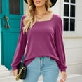 thumbnail image 3 of Women's Pullover T Shirts Blouse Tops Baggy Long Sleeve Square Neck Tunic Tops Winter Fall Shirts, 3 of 4