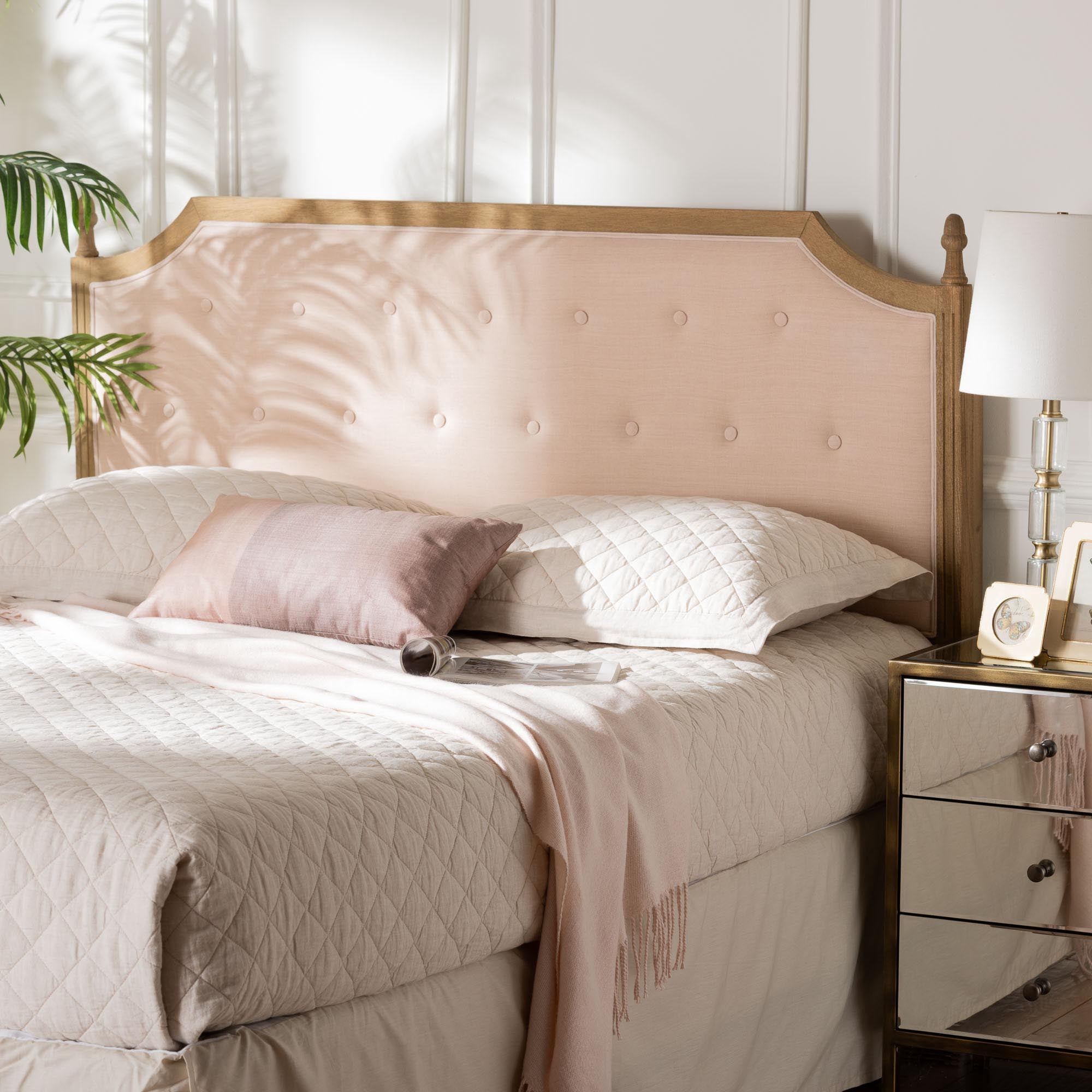 Baxton Studio Lourdes French Provincial Headboard, Queen, Soft Beige