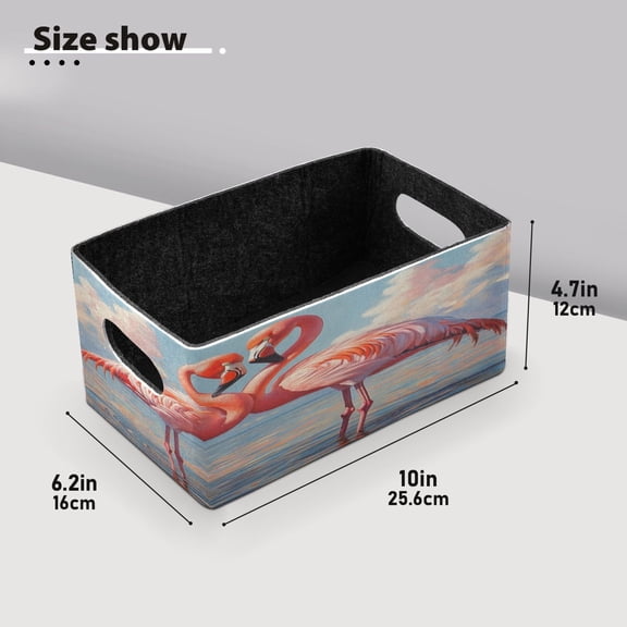BZSMCE Shelf Baskets Flamingos Standing in Shallow Wate Pattern Storage Cube Bins 10.1*6.3*4.7in Set of 2