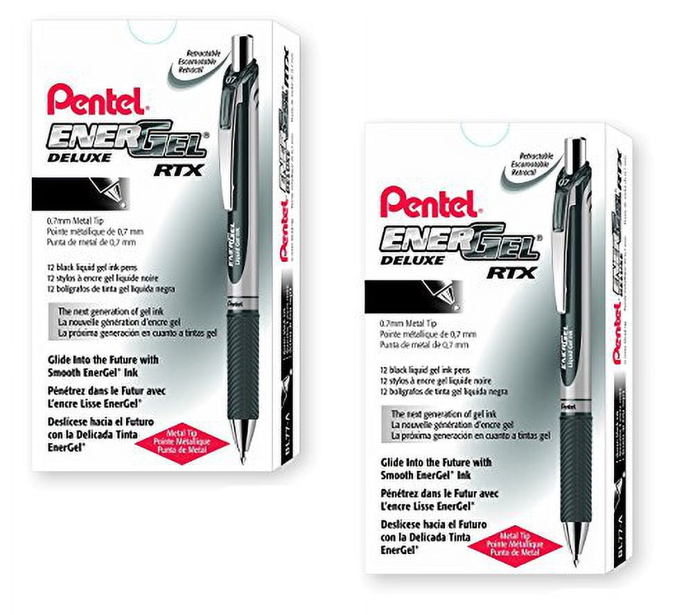 Pentel EnerGel Deluxe RTX Retractable Liquid Gel Pen, Med Black 2DOZEN (BLN77-A)