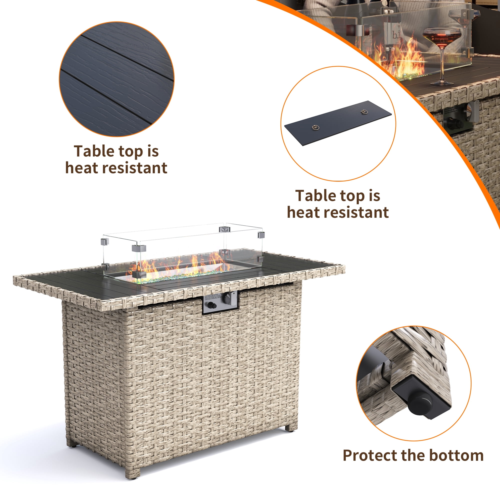 MRUAKA Outdoor Patio Furniture Set, 10-Piece Modular Sectional Sofa With Gas stove, PE Wicker Outdoor Conversation Set for Patio, Garden, Backyard, Gray
