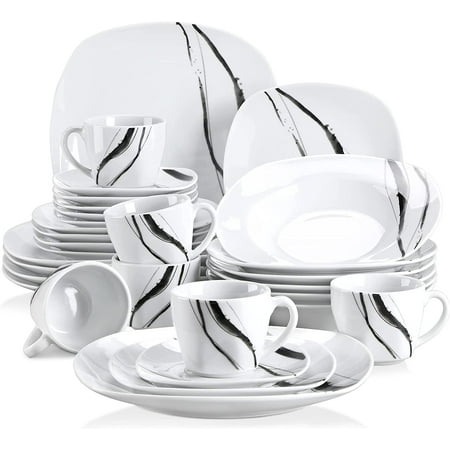 

Plates and Bowls Sets for 6 Square Dinnerware Sets 24 Piece Dish Set Dinner Plates Modern VEWEET Plate Set Minimalist Brown Lines Series Nikita Crockery Set