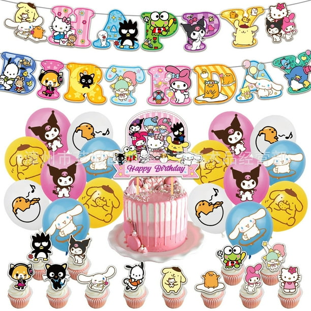 Lindo juego de globos de Hello Kitty para decoración de cumpleaños, pancarta desechable para decoración de tartas, banderines colgantes, suministros para fiestas de cumpleaños de la serie Sanrio