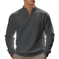thumbnail image 2 of Dwelliawo Mens Quarter Zip Pullover Casual Slim Fit Pullover Sweater Mock Neck Long Sleeve Sweatshirt Lightweight Waffle Knit Active Shirts Dark Gray M, 2 of 5