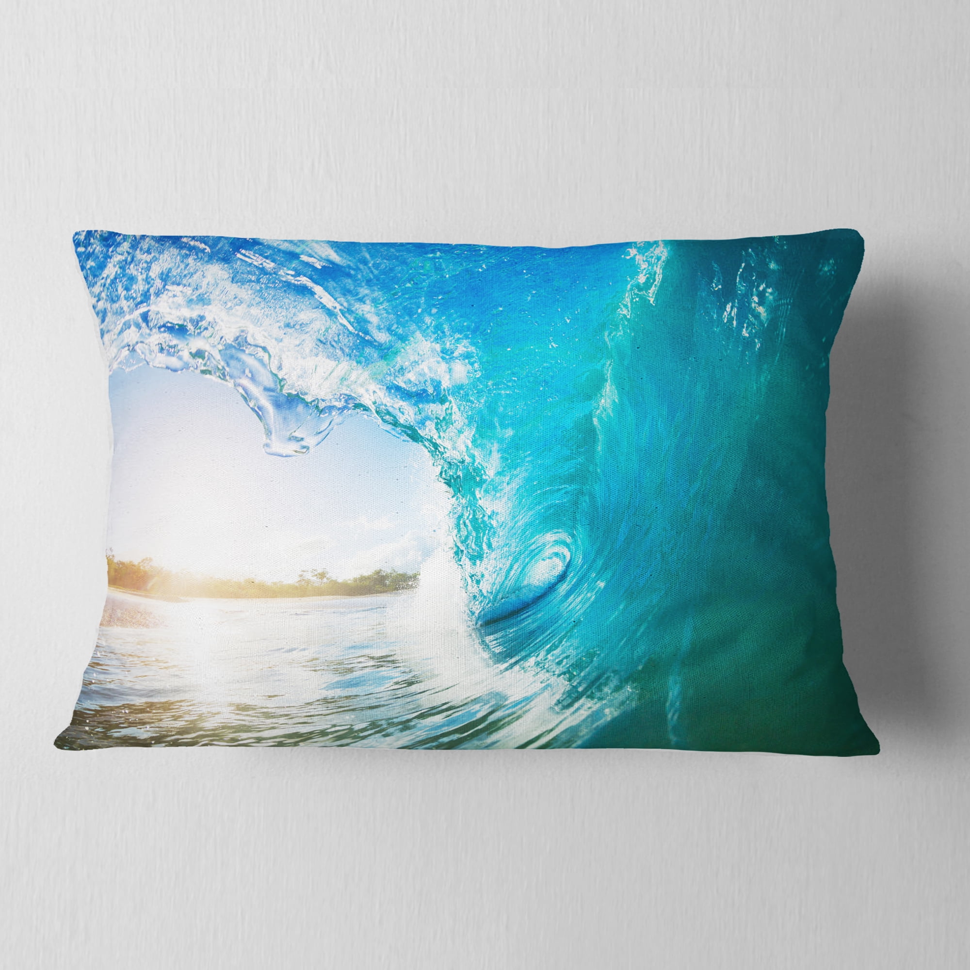 Designart Blue Waves Arch - Seascape Photography Throw Pillow - 12x20