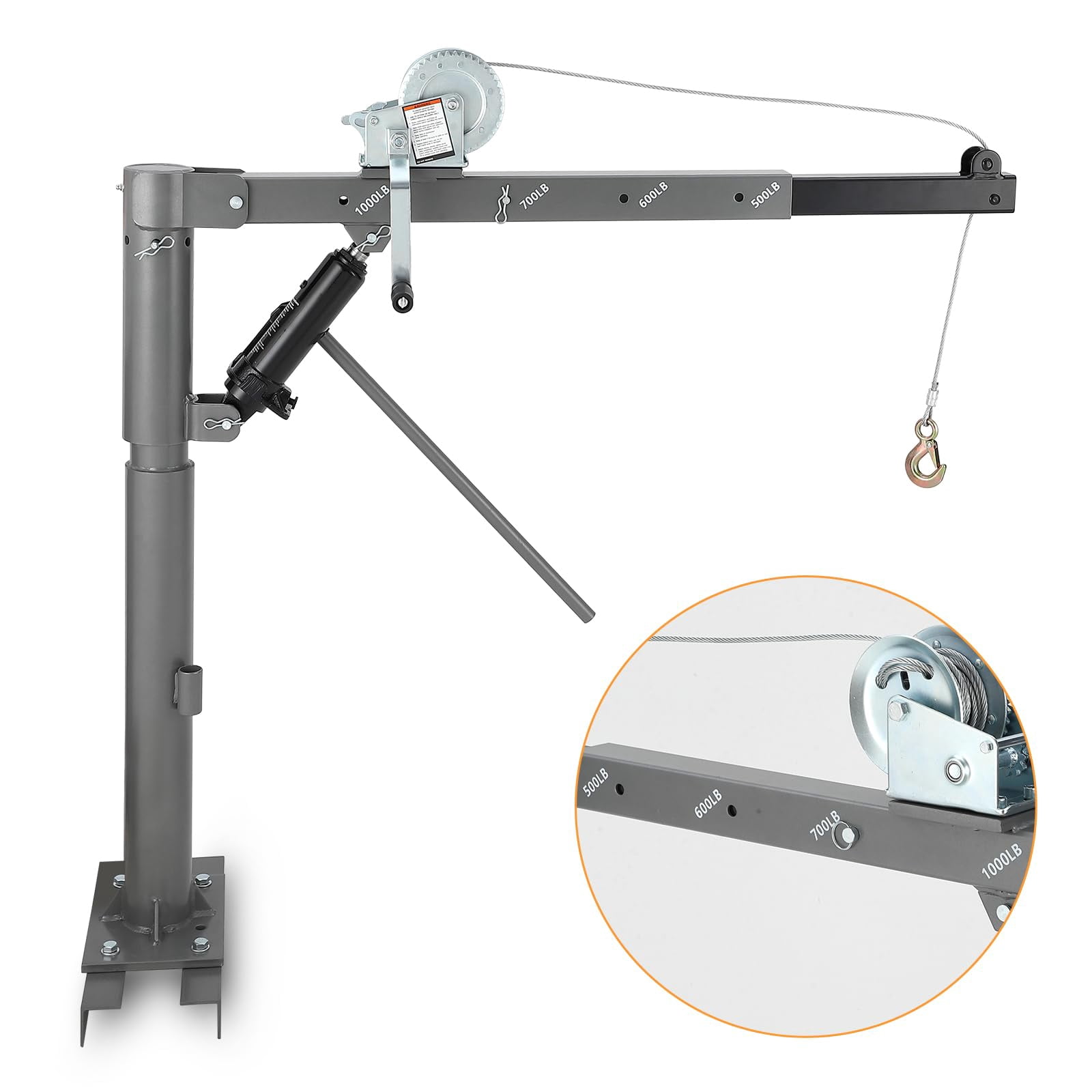 Truck Crane Hoist with 1000 lbs Capacity, Hydraulic Hitch-Mount Truck Crane with Four Capacity for 500 lbs/600 lbs/800 lbs/1000 lbs for Lifting Goods in Truck (Non-Electric)