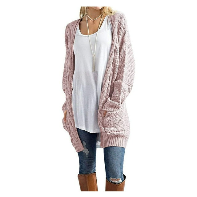 Pulls pour Femmes Boho Manches Longues Ouvert devant Cardigan en Tricot Épais, Rose, M