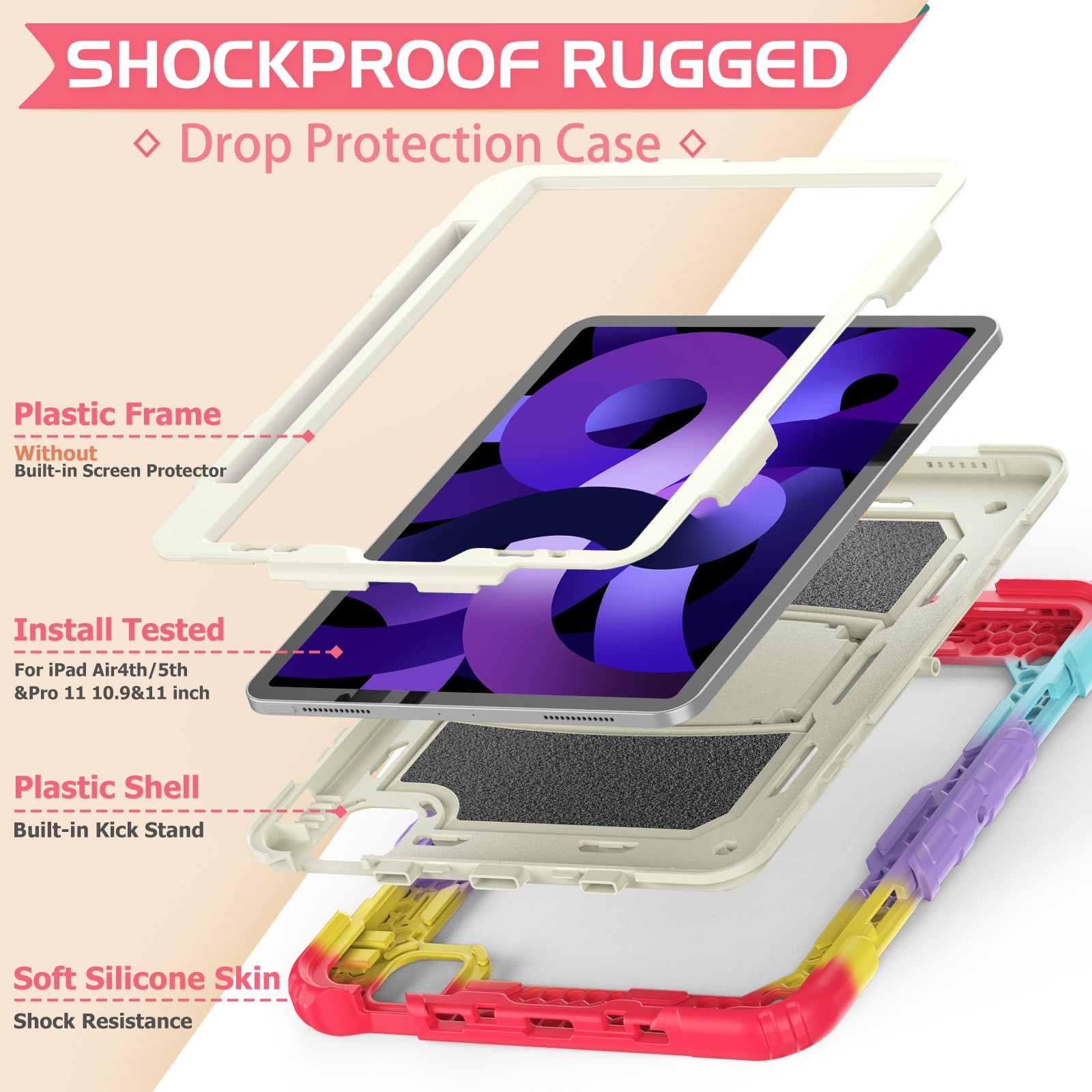 Allytech Shockproof Case for Apple iPad Pro 12.9 Inch 2022/2021/2020/2018(6th/5th/4th/3rd Gen) with Pencil Holder, Rugged Kickstand Shoulder Strap Kids Case with Screen Protector,Colorful Rose