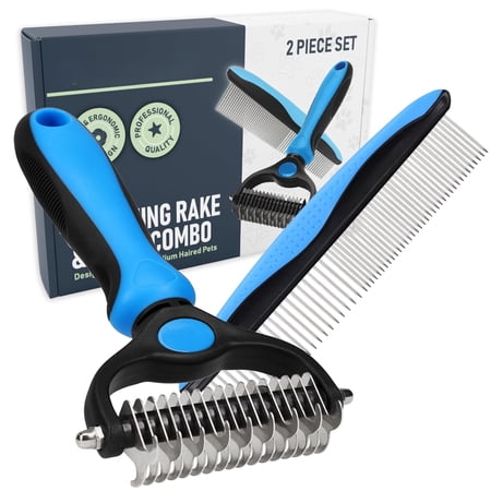 Pet Grooming Rake and Dematting Comb for Dogs - Dog Grooming Supplies, Undercoat Rake for Dogs, Cats - Extra-Wide Deshedding Dog Brush, Deshedder Comb for Long Hair - Reduce Shedding