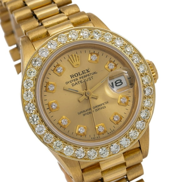Pre-Owned Rolex Lady-Datejust 6917 26MM Champagne Diamond Dial With Yellow Gold Presidential Bracelet