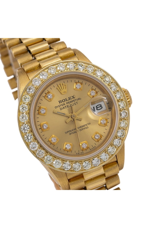 Pre-Owned Rolex Lady-Datejust 6917 26MM Champagne Diamond Dial With Yellow Gold Presidential Bracelet