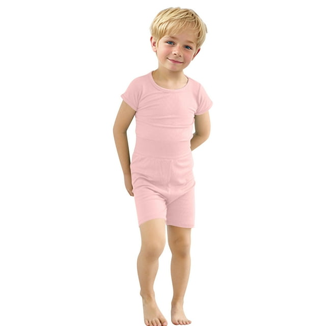 Odeerbi 6M-7Y Conjunto de Pijama de Verano Para Niños Y Niñas de Punto Elástico Con Camiseta de Manga Corta Y Pantalón Corto de Cintura Alta Conjunto de Pijama de Dos Piezas