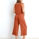 thumbnail image 1 of ICHUANYI Clearance2PC Fashion Woman Round Neck Solid Sleeveless Blouse +Loose Pockets Pants Sets(Red, L) ICHUANYI WER20232080500396, 1 of 8