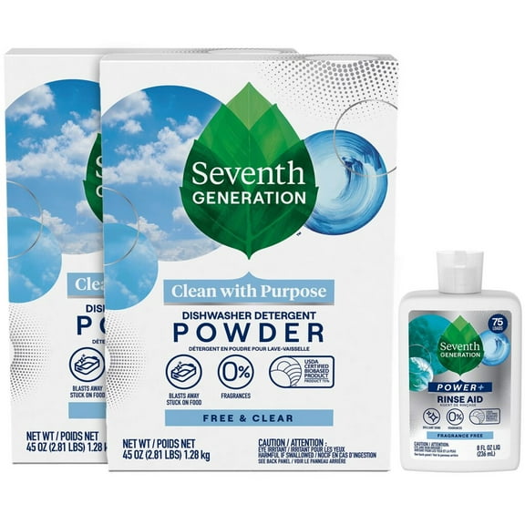 Seventh Generation Dishwasher Detergent Powder 2-Pack   Rinse Aid, Free & Clear, Biodegradable, Septic Safe