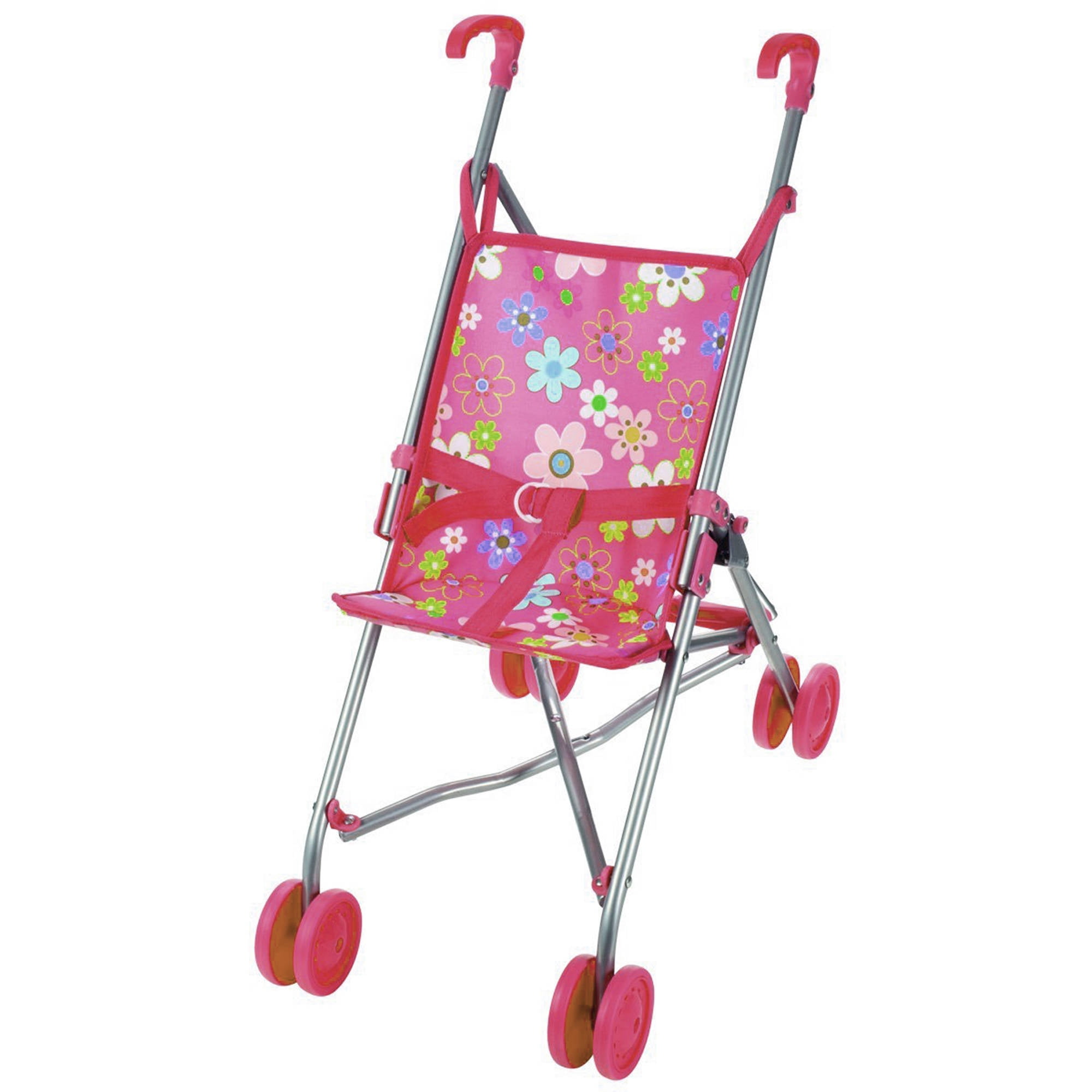Silver Frame Precious Toys Pink Pink Handles White Polka Dots Doll Stroller 