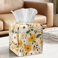 thumbnail image 2 of COEQINE Tissue Box Cover Holder Collapsible Decorative Holder PU Leather Square Tissue Bag Dispenser for Parlors Bathroom Kitchen Home & Office Decor, Yellow Flower, 2 of 7