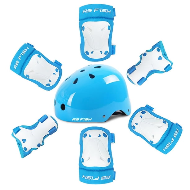 Set Children Roller Skating Protective Gear Kids Skateboarding Balance Car Elbows Knee Pads Cycling Helmet Wrist Protection8pcs blue setL(37.5-50kg) He Qiyong unisex