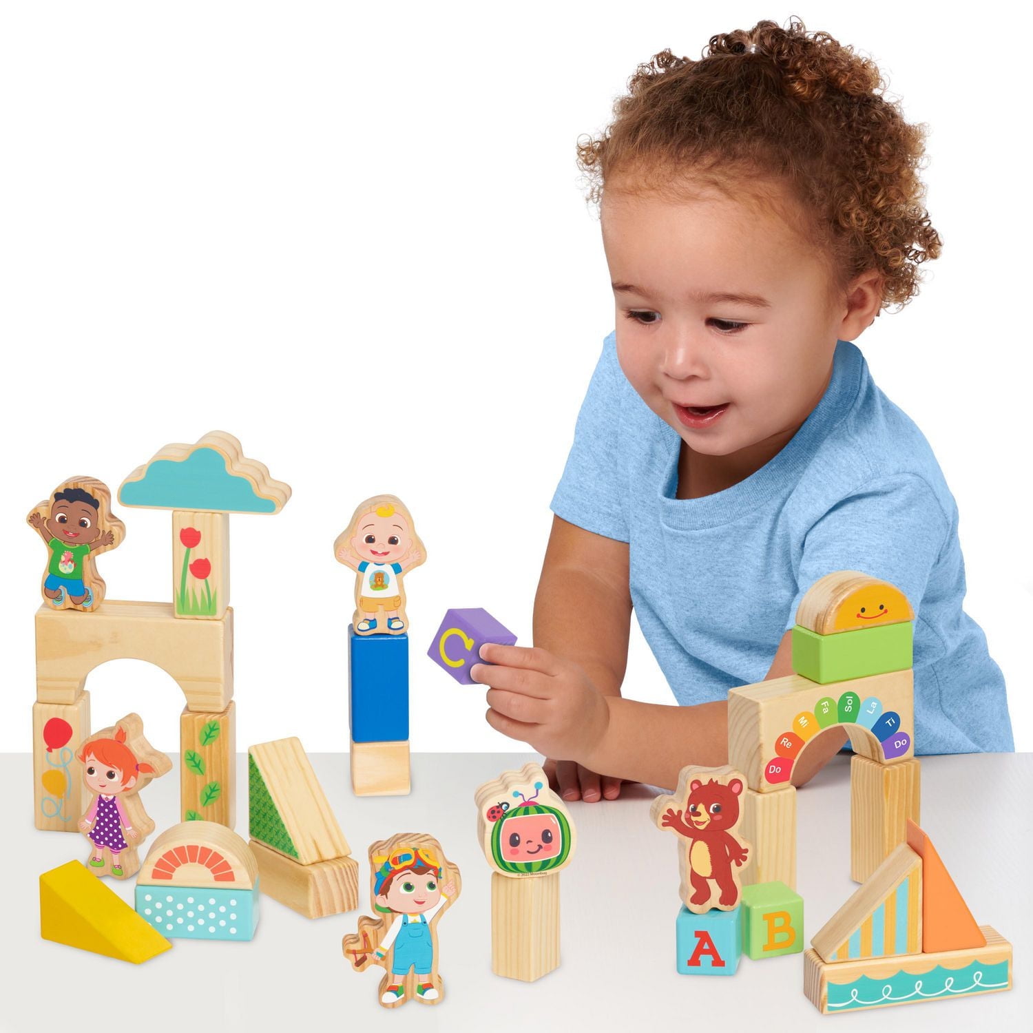 CoComelon JJ & Friends Wood Block Set, 30-pieces, Recycled Wood