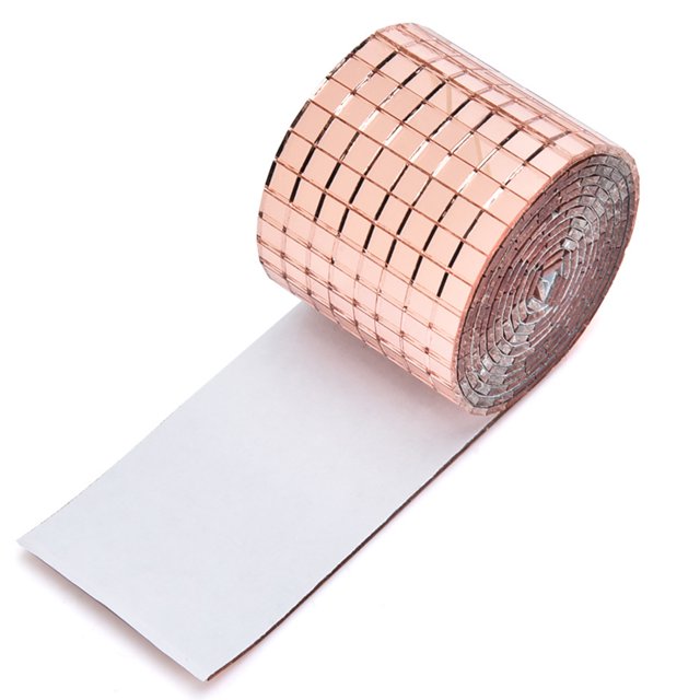 1464pcs/roll Wall Sticker Mirror Self Adhesive Sticker Tape Square DIY Tile Decal for Home Decoration, Rose Gold,Maoww