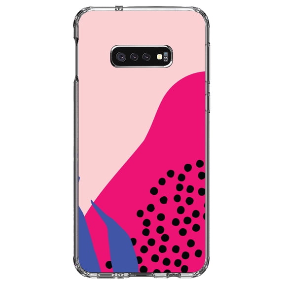 DistinctInk Clear Shockproof Hybrid Case for Samsung Galaxy S10e (5.8" Screen) - TPU Bumper, Acrylic Back, Tempered Glass Screen Protector - Summer Vibes Bold Flower Pink Blue Yellow