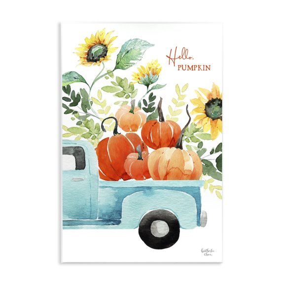 Stupell Industries French Country Hello Pumpkin Autumn Truck Carrying Seasonal Plants Wall Plaque Art, 13 x 19, by Heather Lee Chan