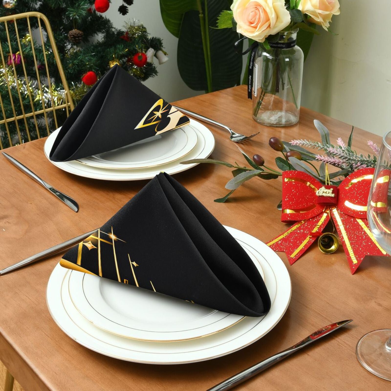 JSTEL Gold Music Notes Piano Keys Cloth Napkins Set of 6, 20x20 Inch Washable and Reusable Napkin for Decoupage Dinner Party Everyday Use